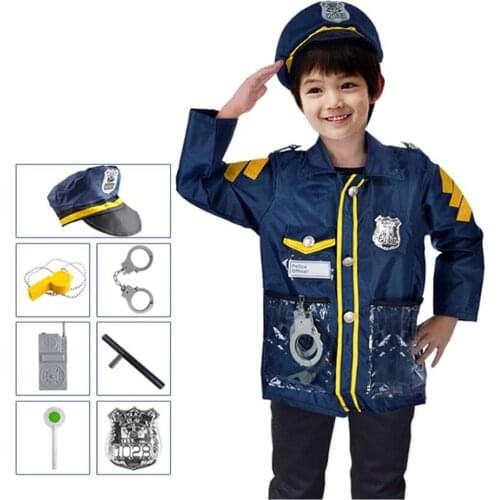 Children Police Man Role Play Game Toy Kids Toys Policeman Uniform Outfit Halloween Cosplay Set for Boys