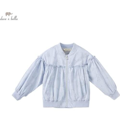 DKY19953 dave bella autumn kids girls fashion solid pockets print coat children cute tops high quality outerwear