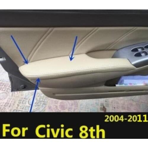 For Honda Civic 8th 2004 2005 2006 2007 -2011 Microfiber Leather Car Door Armrest Panel Protective Cover with Mount Fittings