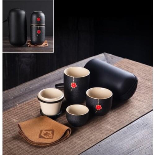 Travel Ceramic Tea Pot Set Chinese Kung Fu Teapot, 1 Pot Cups Porcelain Teacup with Tea Infuser Portable Bag for Outdoor Picnic
