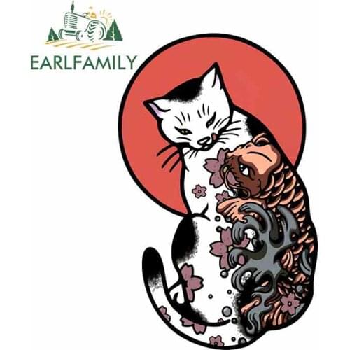 EARLFAMILY 13cm for Horitomo Monmon Cat Personality Car Stickers Vinyl Decal Waterproof Cartoon Decoration Suitable for VAN RV