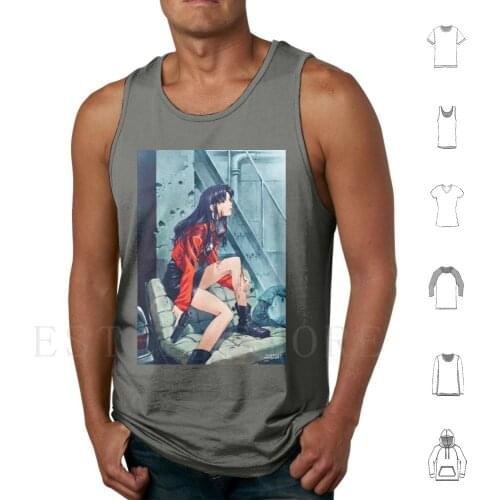 Eva Misato Tank Tops Vest Anime Manga Eva Misato Gun Handgun Girl Woman Blood Injured Injury Sad The End Of