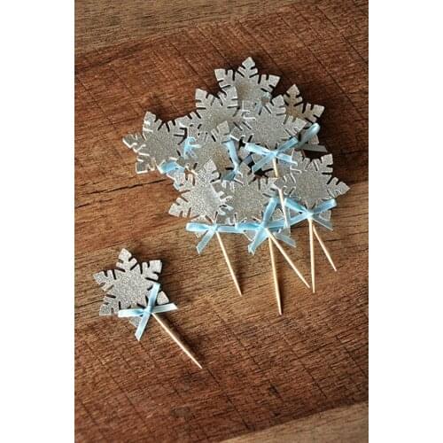 Glitter Snowflake Winter Wonderland birthday Cupcake Toppers bachelorette party wedding baby bridal shower toothpicks