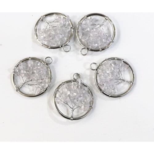 Hot Sale 10pcs/batch of Reiki Jewelry White Crystal Agates Natural Stone Tree of Life Pendant Necklace for Women Healing Crystal