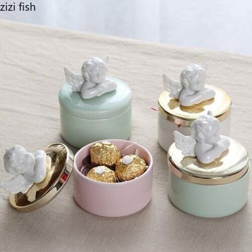 Modern Cupid Ceramic Storage Jar Wedding Candy Box Desktop Decoration Cartoon Cute Gift Jar Jewelry Storage Box Home Decoration