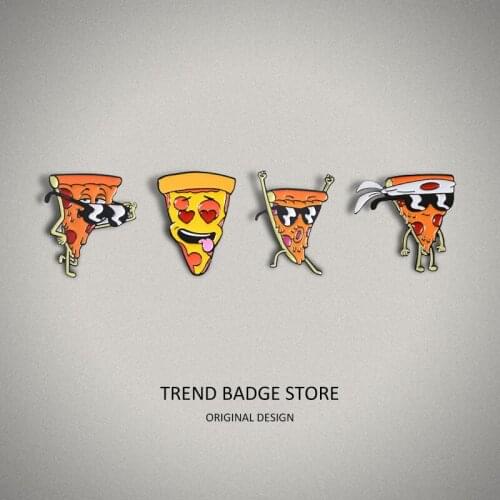 Creative New Enamel Label Pins, Japanese Cartoon Pizza Expression, Whimsical Action, Grandiose, All-Match Brooch Shirt Badge