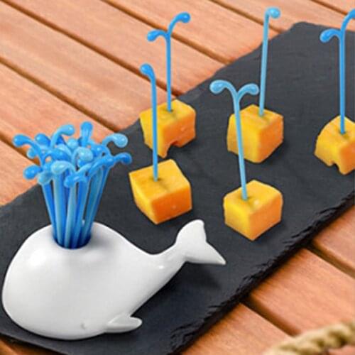 Creative cute fruit pick whale food pink dessert cake fork holder dining table decor home kitchen useful party utensils
