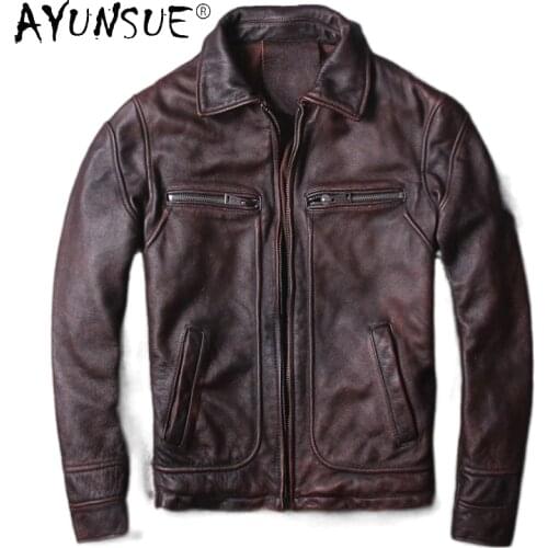 High Quality Leather Jacket Men Vintage Cowhide Slim Short Coat Streetwear Brown Mens Leather Jackets Mens Clothing WPY3677