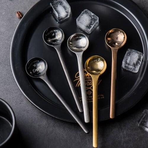 Spoon Small Glod Silver Stainless Steel Round Tea Coffee Spoon For Yogurt Ice Cream Dessert Long Handled Spoon Cutlery Kitchen