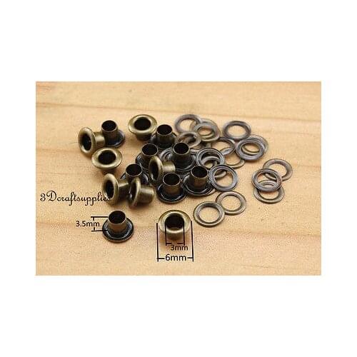 Eyelets metal with washer grommets anti bronze round 100 sets 3 mm C13