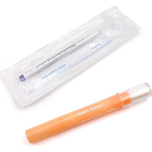 Microblading Skin Piercing Surgical Eyebrow Marker Pen With Measure Ruler and Magic Eraser Remover Brush Tattoo Scribe Tool