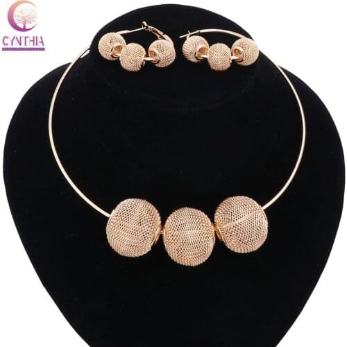 Trendy African Beads Choker Necklace Earrings Gold Color Jewelry Sets For Women Bridal Party Wedding Accessories