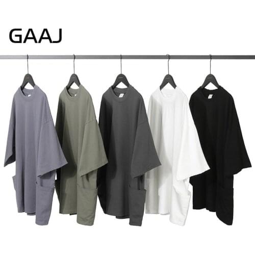 GAAJ Double Pocket 100% Cotton 250g Heavy Cotton Men T Shirt Print Hip Hop Top Top Brand Clothing High Quality Tshirt Man 0E1B6