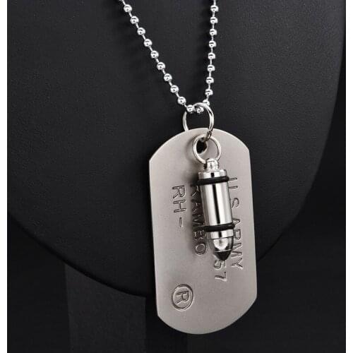 Mens Military Army Bullet Chain Pendant Unique Embossed Chain Jewelry Gift Necklaces for Men Jewelry Stainless Steel Wholesale