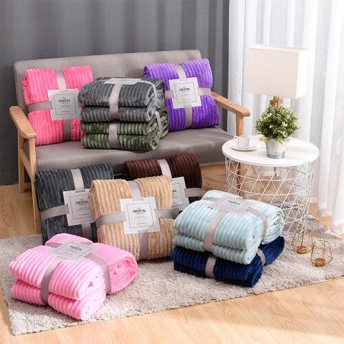 Soft Fluffy Striped Flannel Blankets For Beds Solid Coral Fleece Plush Throw Winter Bed Linen Sofa Cover Bedspread Blankets