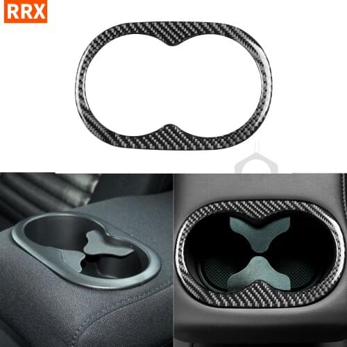 Back Row Cup Holder Frame Cover Sticker For Dodge Challenger 2015+ Carbon Fiber Rear Seat Arm Rest Trim Interior Car Accessories