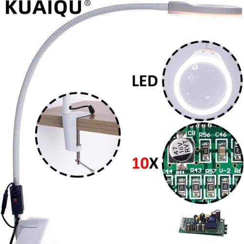 KUAIQU Desk Large Clip LED Magnifying Glass Illuminated Magnifier Lamp Loupe Reading/Rework/Soldering 3X 5X 8X 10X Lengthen Arms
