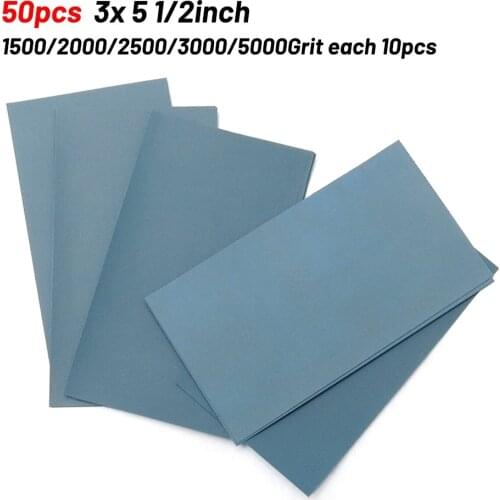 50pcs Sandpaper Wet Dry 3" X 5 1/2" 1500/2000/2500/3000/5000 Grit Abrasive Sheets For Sanding Wood Furniture Finishing