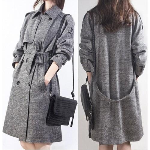 New Womens Blends Wool Coat Winter 2021 Autumn Fashion Elegant Plaid Slim Double Breasted Long Woolen Outerwear Female X187