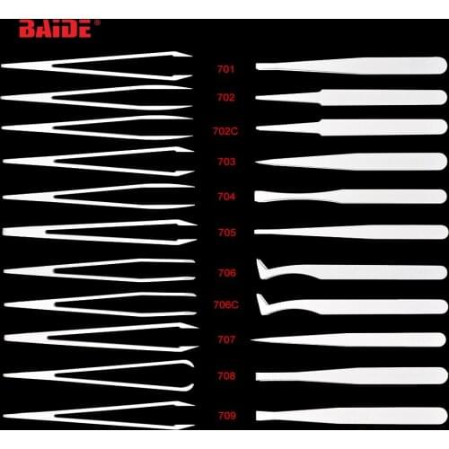 Multifunction White New Portable Straight Bend Anti-static Plastic Tweezer Heat Resistant Repair Tool Pointed,flat,elbow head