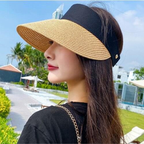 Magic Tape Panama Womens Straw Hat Empty Top Childrens Sun Hat Summer Hat Sun Protection Outdoor Sports Fishing Beach Initials