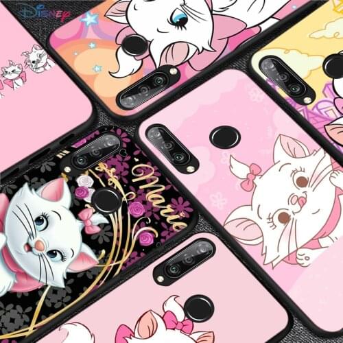 Cartoon Pink Marie Cat Silicone Cover For Huawei P50 P40 P30 P20 Pro P10 P9 F8 Lite E Plus 2016 5G Black TPU Phone Case