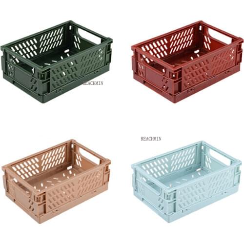 4pcs/lot Collapsible Basket Folding Storage Box Crate Plastic Container Durable Transportable Foldable Basket Random Colours
