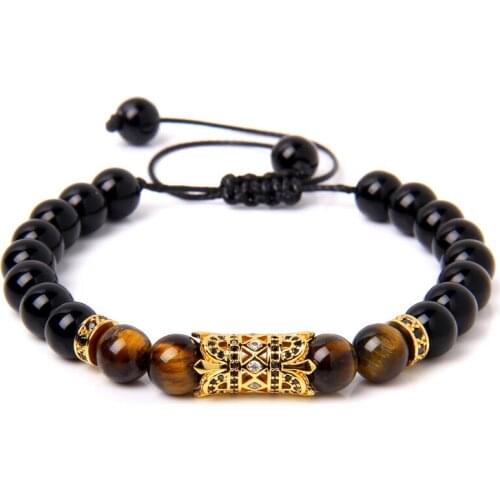 High Quality Braided Bracelet Men Natural Onyx Stone &Tiger Eye Stone Buddha Bracelet Elastic Stretch Men Women Bracelet Jewelry
