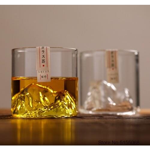 Japan 3D Mountain Whiskey Glass Glacier Old Fashioned Whisky Rock Glasses Whiskey-glass Wooden Gift Box Vodka Cup Wine Tumbler
