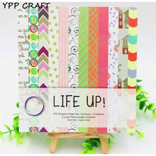 YPP CRAFT 6'' Acid-Free Life Up Pattern Decorative Scrapbooking paper set of 36sheets printed background craft paper