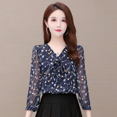 New Arrive Women Summer Blouse 2021 V-neck Chiffon Shirt Slim Floral Casual Top Blusas Mujer Plus Size 4XL