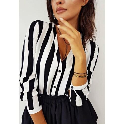 Summer Fashion Women V Neck Long Sleeve Stripes Career Shirt Loose Slim Plus Blouse Top Korean HOT sell