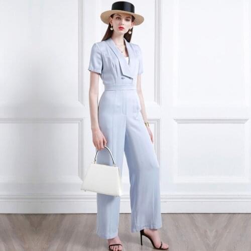 High End Tencel Celebrity Temperament Jumpsuit 2021 Summer Fashion Jumpsuit Wide Leg Suit Pants