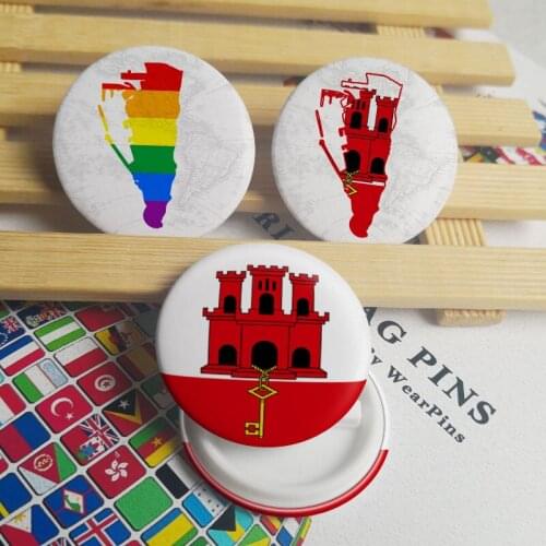 Gibraltar Flag Map Tin Button Pins LGBT Gay Rainbow Pride Tin Button Badges