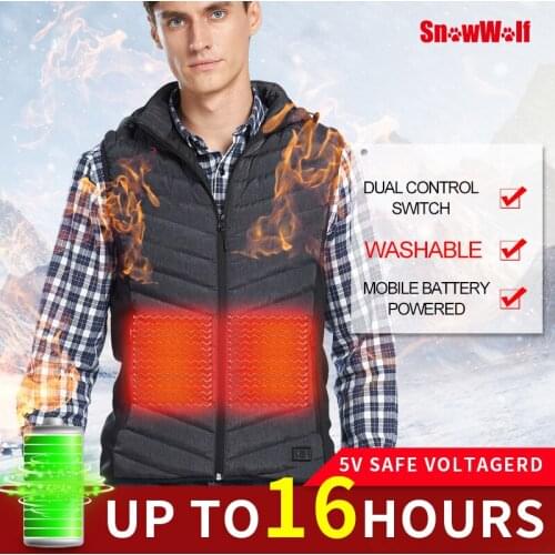 Snowwolf Men Winter Outdoor Heated Hooded Hiking Vest Battery Heated Waistcoat Vest USB Electric Heating Jacket Vest
