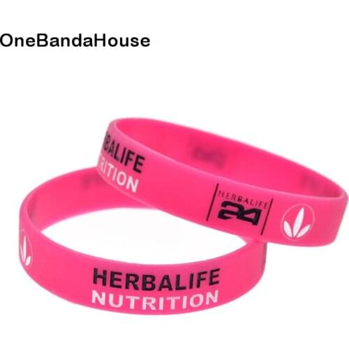 1PC 24 Hour Nutrition Silicone Wristband 1/2 Inch Wide Pink and Black Youth Size