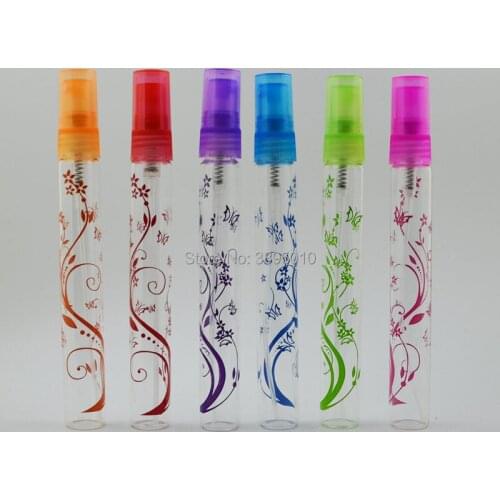 10ML Mini Refillable Portable Empty Spray Glass Perfume Bottle With Printing Flower 10cc Sample Parfum Bottles F412