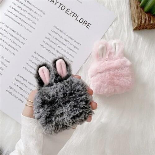 3D Cute Wireless Earphone Case for AirPods 1 2 Soft Rabbit Ear Fur Case For Apple Airpods 1 2 pro Winter Warm Plush Fox Case