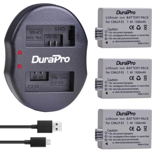 3x 1500mAh LP-E5 LPE5 LP E5 Li-ion Battery + USB Dual Charger For Canon 500D,450D,1000D, EOS Rebel T1i, XS,XSi,Kiss X3,X2 Camera