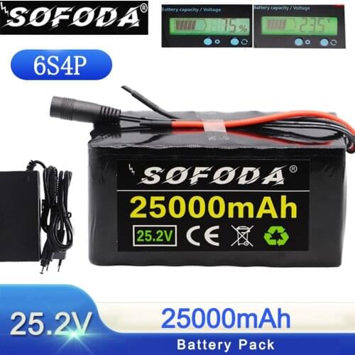 6S5P 24V 25Ah 18650 li-ion battery pack 25.2v 25000mAh electric bicycle moped /electric/lithium ion battery pack BMS +2A charger