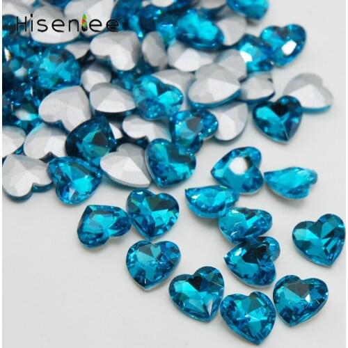 Aquamarine Glass Rhinestones Heart Shaped Point Back Adornment Crystal Strass High Quality Craft Diy Art Glass Rhinestone gem