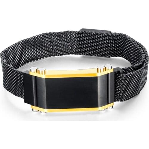 Fashion Black Stainless Steel Mesh Belt Bracelets For Men Charm Adjustable Cuff Wristband Jewelry Accessories Bracelet Wholesale