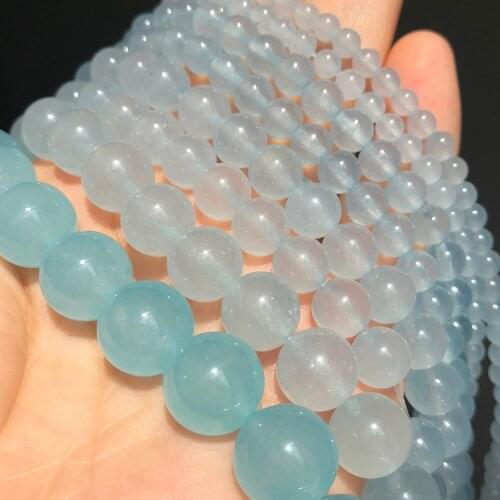 Natural Stone Blue Jades Chalcedony Beads Loose Spacer Beads For Jewelry Making DIY Bracelets Necklace 15Inches 4/6/8/10/12mm
