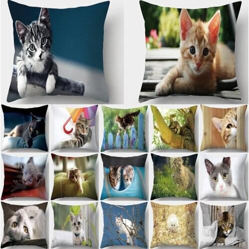 Cute Cat Print Decorative Cushions Pillowcase Peach Skin Cushion Cover Throw Pillow Sofa Living Room Decoration Pillowcover