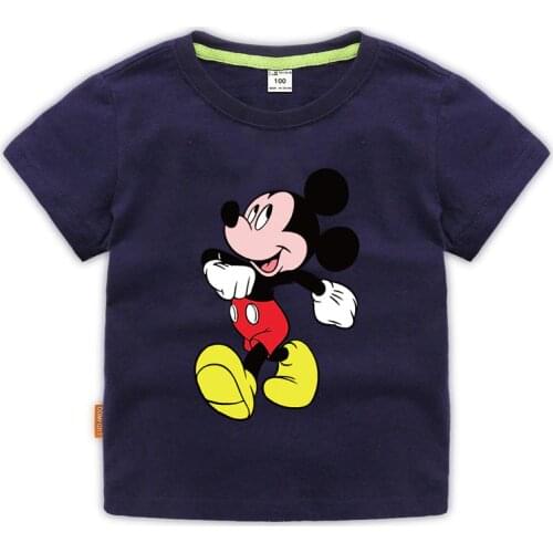 Disney 1 piece childrens T-shirt Mickey print cute cartoon childrens round neck cotton solid color home comfortable childrens