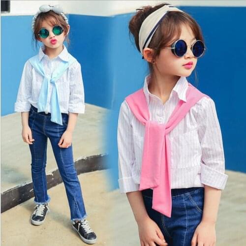 Girls Shirt Autumn Kids Long Sleeve Striped Top Girl Fashion Shawl Shirt Kids Outwear Clothing