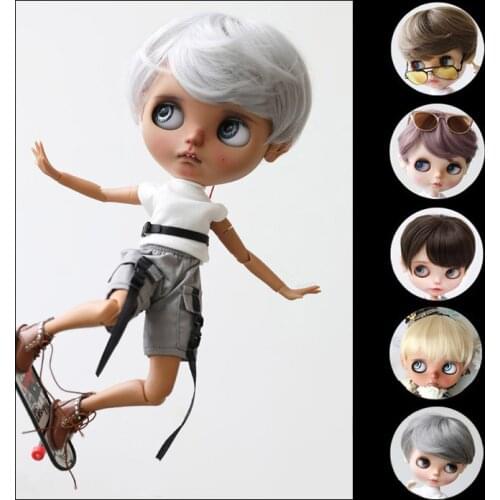 Blythes doll hair simulation fits the 1/6 size stylish versatile sun sunshine boy wig high temperature silk wig silver gray