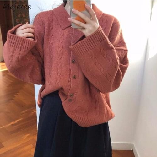 Cardigans Womens Vintage Solid Thick Loose Leisure Plus Size 3XL Lazy Retro Students Preppy Style Harajuku Sweaters Knitted New
