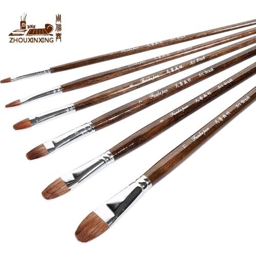 Weasel hair Brown rod gouache art brush 6 pcs sets watercolor pen horse hair nylon mixing hair oil painting brush