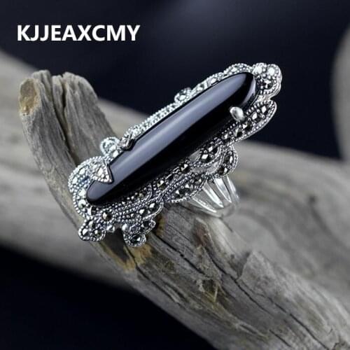 KJJEAXCMY S925 silver inlaid black onyx ring female models glossy black models wild